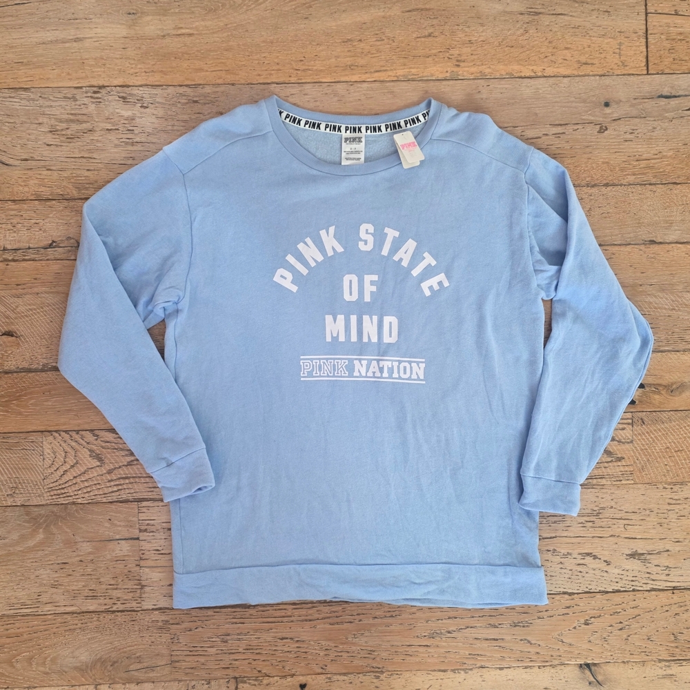 PINK Victoria's Secret Light Blue "Pink State of Mind" Pullover Sweatshirt